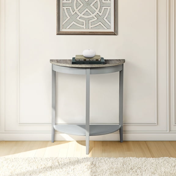Justino Oak & Gray Finish Console Table - Synthetic Wood - Elegant Half-Moon Design - Entryway & Living Room - Gift-Ready