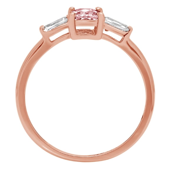 0.8 ct Emerald Cut Simulated Pink Diamond Three-Stone Engagement Ring for Women in 18K Rose Gold