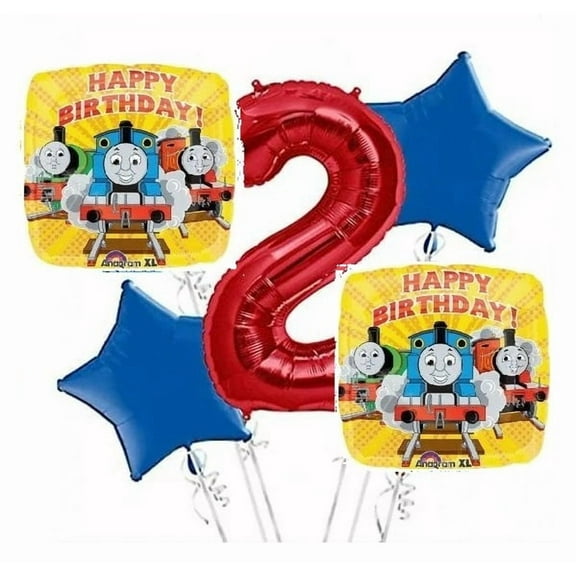 Thomas the Tank Balloon Bouquet 2nd Birthday 5 pcs - Party Supplies