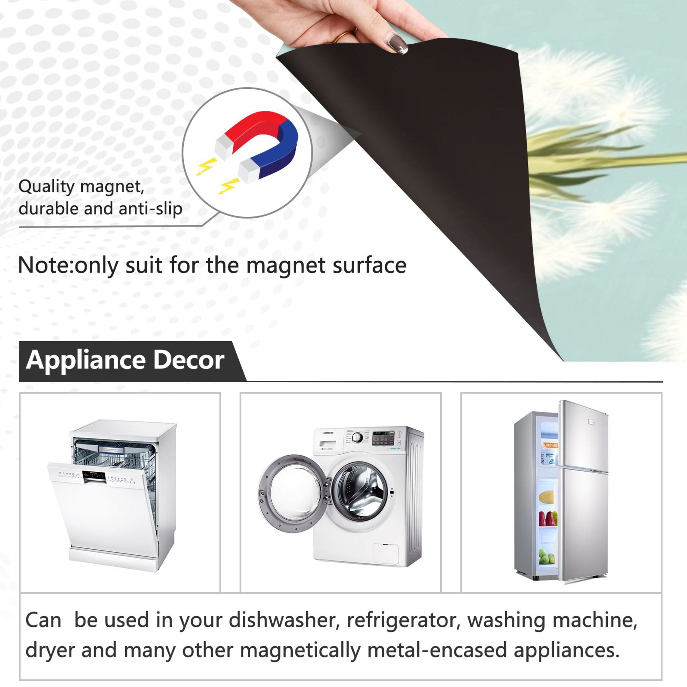 Dishwasher Magnetic Sticker 23x26 Inch Refrigerator Magnetic Sticker Washing Machine Magnetic Sticker Kitchen Panel Magnetic Sticker Home Decor White Cartoon Dandelion