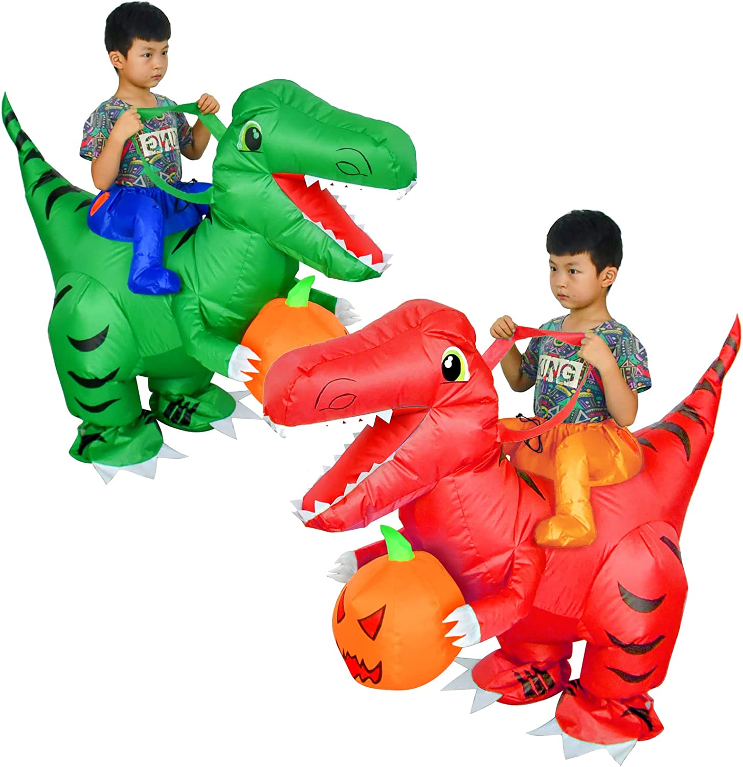 2 PACK Halloween Inflatable Dinosaur for Kids Riding T Rex Air Blow up