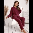 thumbnail image 4 of Pijama de 2 Piezas para Mujer, Conjunto de Ropa de Estar por Casa, Suéter de Punto, Cuello Redondo, Larga, Conjuntos Peludos Vino Tinto L, 4 of 8