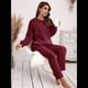 thumbnail image 4 of Pijama de 2 Piezas para Mujer, Conjunto de Ropa de Estar por Casa, Suéter de Punto, Cuello Redondo, Larga, Conjuntos Peludos Vino Tinto M, 4 of 8