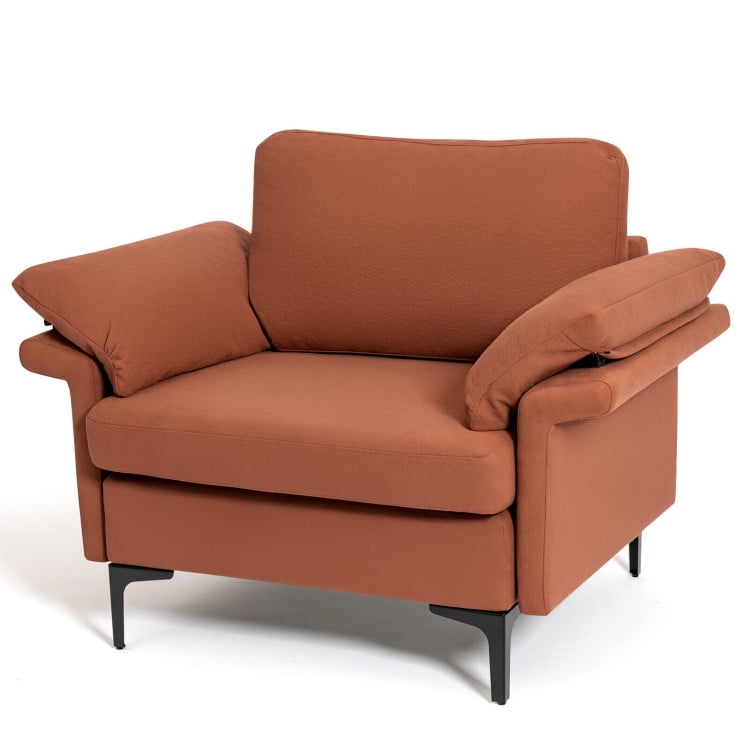 Finihen Upholstered Accent Armchair, Modern Fabric Accent Armchair with Original Distributed Spring and Armrest Cushions, for Living Room, Bedroom, Rust Red