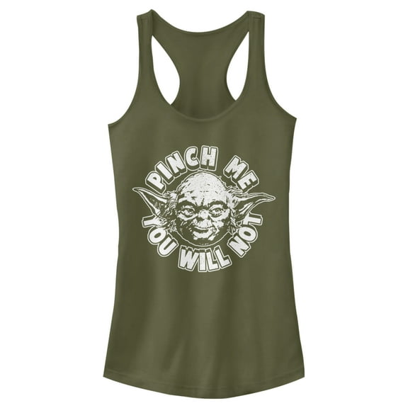 Junior's Star Wars St. Patrick's Day Yoda Pinch Me Not Racerback Tank Top Military Green X Small
