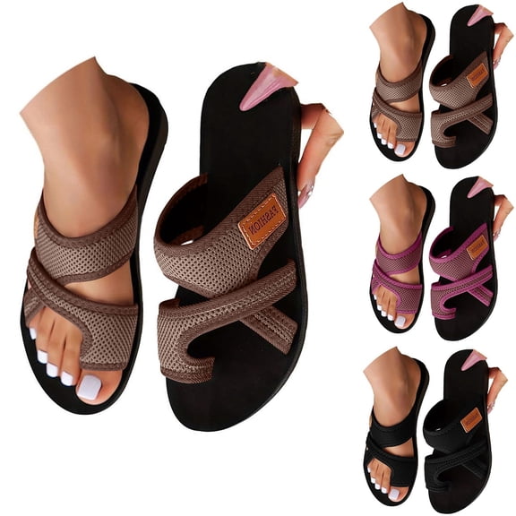 Orthopedic Sandals for Women 2026 Split Toe Hollow Out Mesh Breathable Wide Width Slip On Flip Flops Arch Support