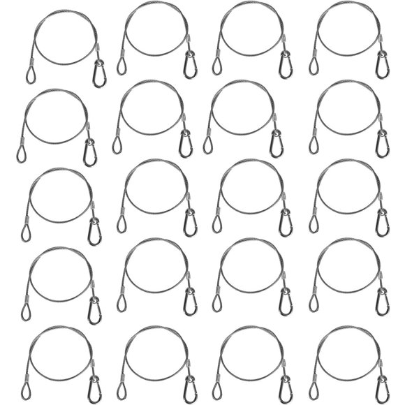 MOUNTAIN_ARK Safety Security 110 Pound 25.5" Stainless Steel Cables for Stage Lighting (Silver 20 Pack) (Buckle End and Looped End)