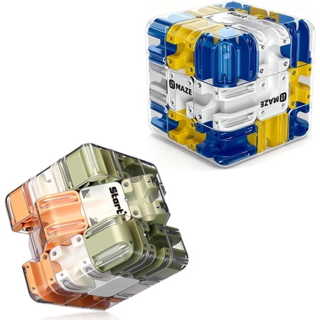 3D Rolling Ball Maze Cube Large Labyrinth 3D Puzzles Maze Cube Clear Transparent with Blue and Yellow Accents Educational Focus Game Gift