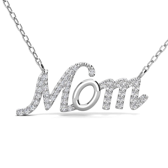 Cate & Chloe Riley 18k White Gold Plated Mom Necklace with Swarovski Crystals for Women