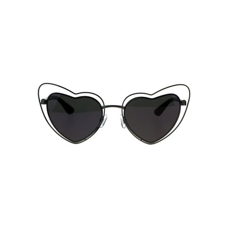 Gunmetal Heart - Womens Metal Wire Rim Heart Shape Mirror Lens Sunglasses Gunmetal Purple