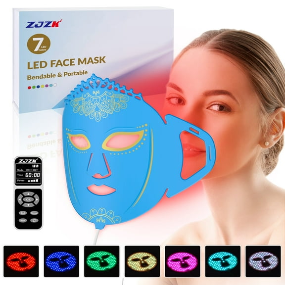 ZJZK Red Led Light Therapy Infrared Flexible Soft Mask Silicone 4 Color Led Therapy Anti Aging Advanced Photon Mask IPX7 New