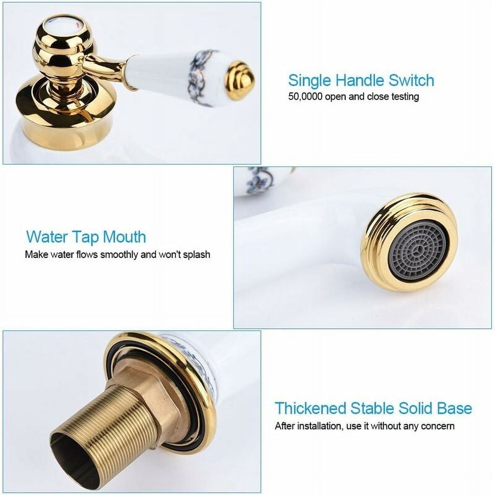 Antique Ceramic Brass Bathroom Sink Faucet Blue And White Ceramic Long Neck Retro Sink Faucet Kitchen Mixer Cold/Hot Water Faucet (White)