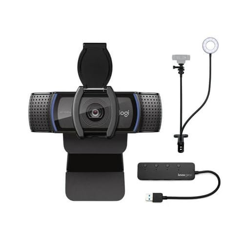 Cámara web Logitech C920S Pro HD con soporte para cámara web y luz anular