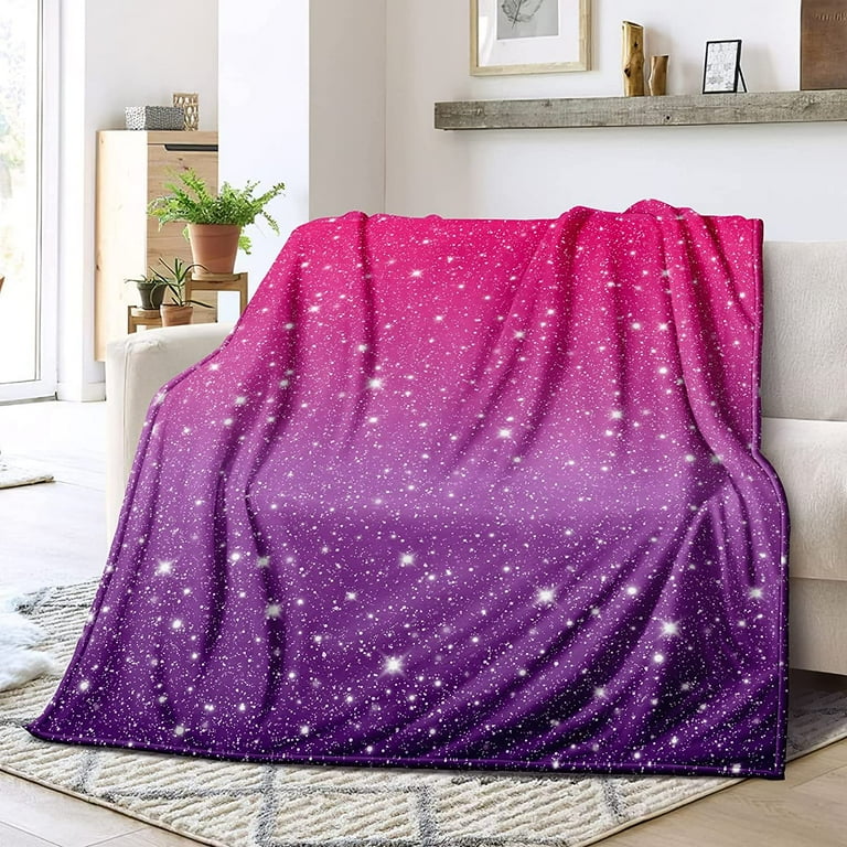 Pink Purple Gradient Glitter Throw Blanket Starry Sky Bed Blanket Rainbow Gradient Soft Cozy Flannel Bed Blanket for Kids Girls BedroomChristmas