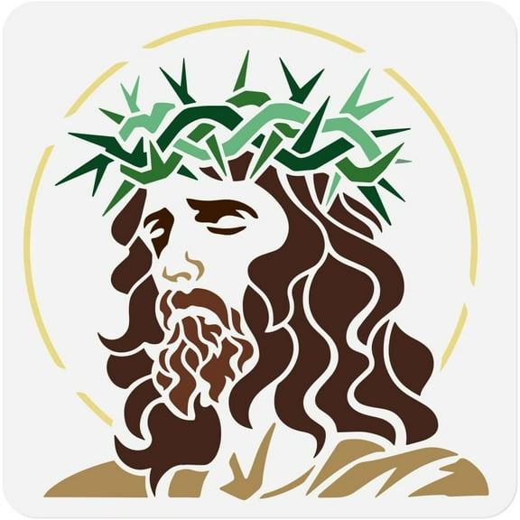 Jesus Christ Crown Thorns Stencil for Painting 11.8 x 11.8 Inch Reusable Plastic Jesus Template for Painting on Wall Wood Furniture Fabric Canvas DIY Craft Stencil