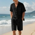 thumbnail image 2 of NAFUU Mens 2 Piece Outfits Summer Cotton Linen Sets Solid Short Sleeve Shirt And Shorts Set Relaxed Fit Beach Vacation Outfit Comfort Loungewear Sets, 2 of 9