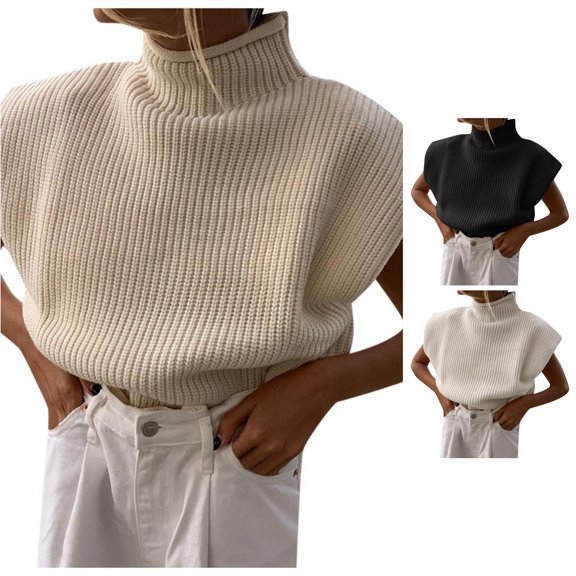 XIYON Sweaters for Women Turtleneck Sleeveless Sweater Fall Winter Wool Sweater Pullover Top Fashion Clothing