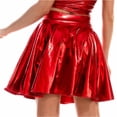 thumbnail image 3 of Falda acampanada de cintura alta brillante para mujer, disfraz para discoteca, fiesta, baile, efecto mojado metálico brillante, faldas con dobladillo inferior con volantes, 3 of 5
