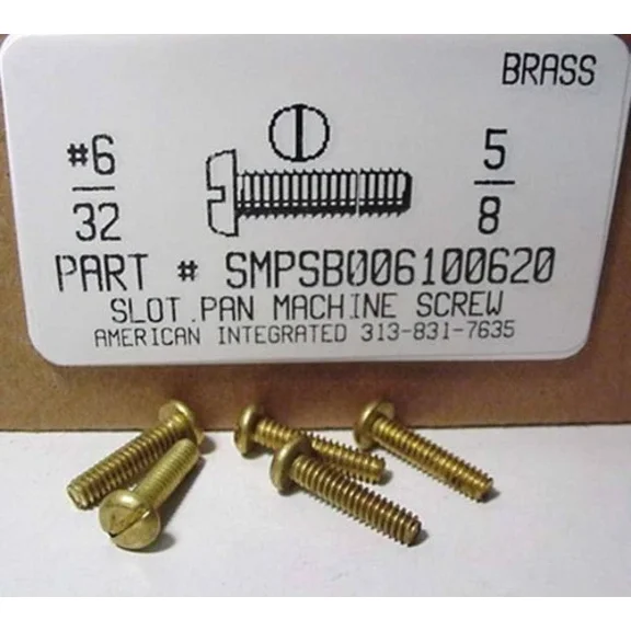 #6-32X5/8 Pan Head Slotted Machine Screws Solid Brass (25)