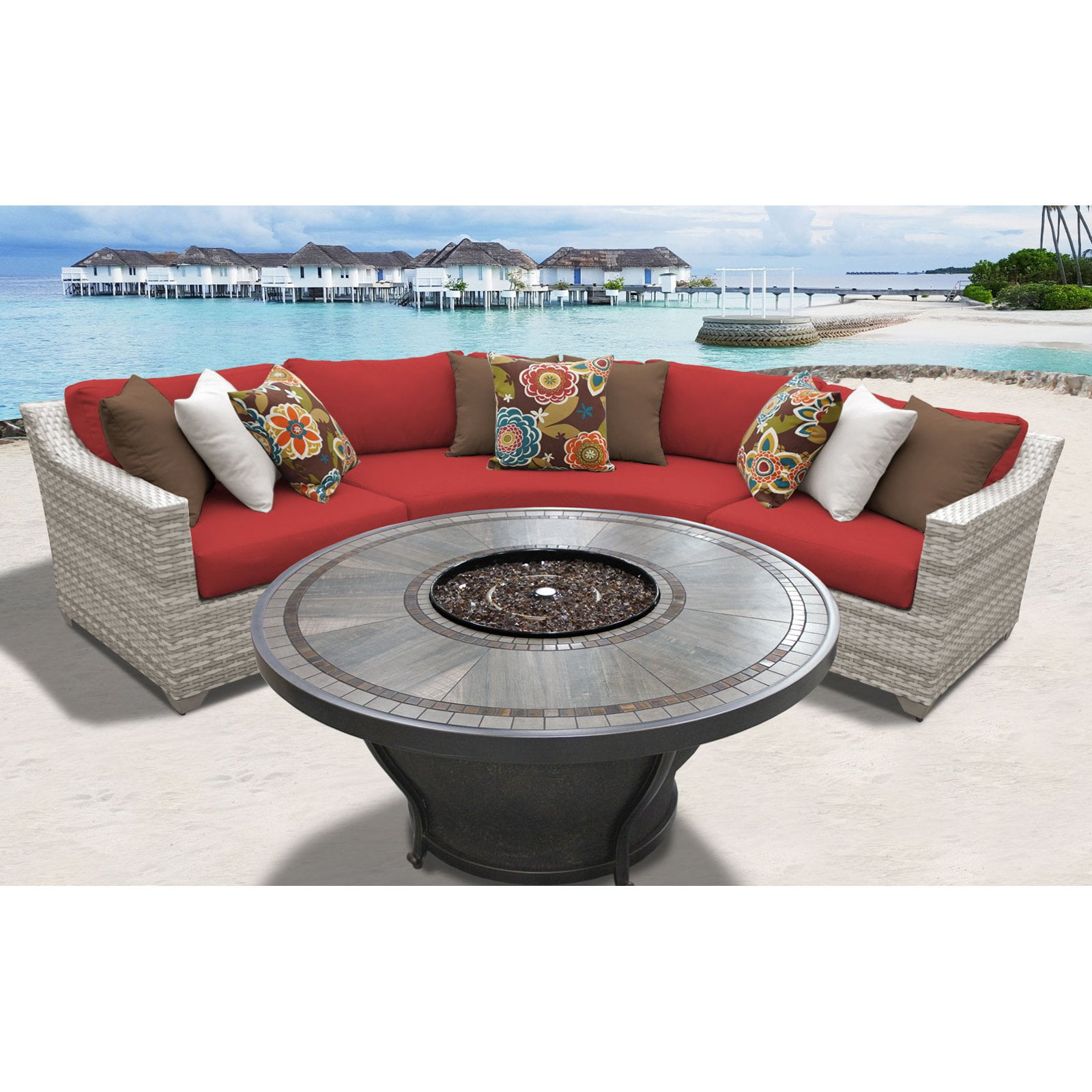 TK Classics Fairmont 04H Wicker 4 Piece Fire Pit Patio Set