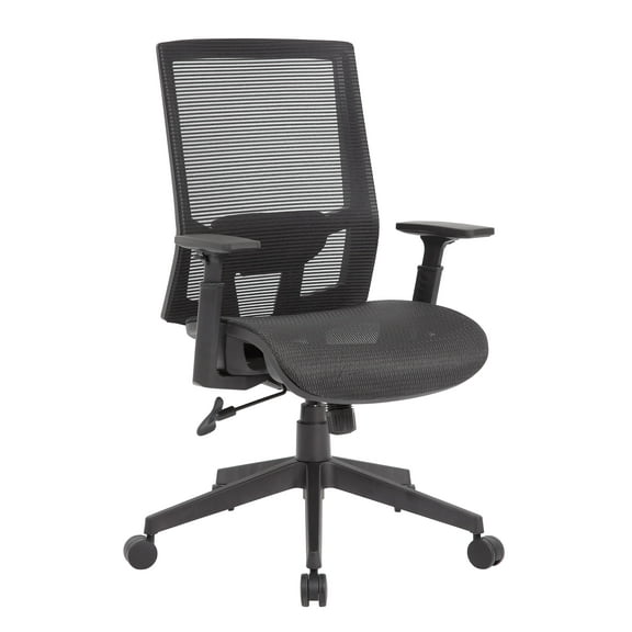 Boss Office Products Mesh Back Fabric Task Chair with Adjustable Arm in Black