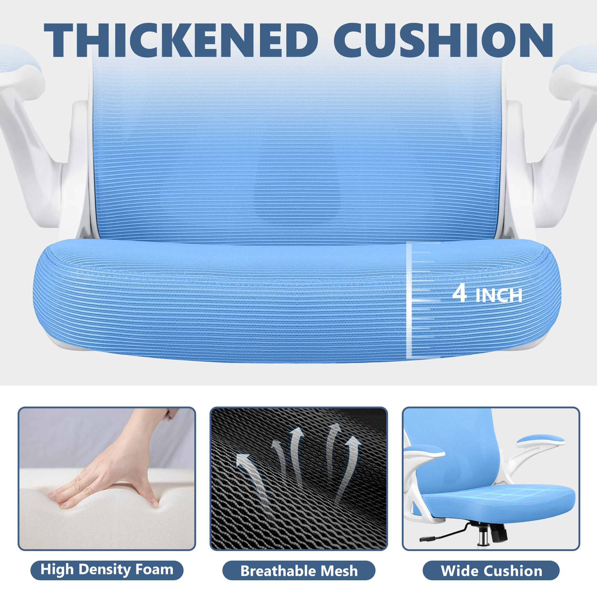 ATHOPE Office Chair, Ergonomic Desk Chair with Flip Up Armrests, Height Adjustable Computer Chair with Lumbar Support, Blue