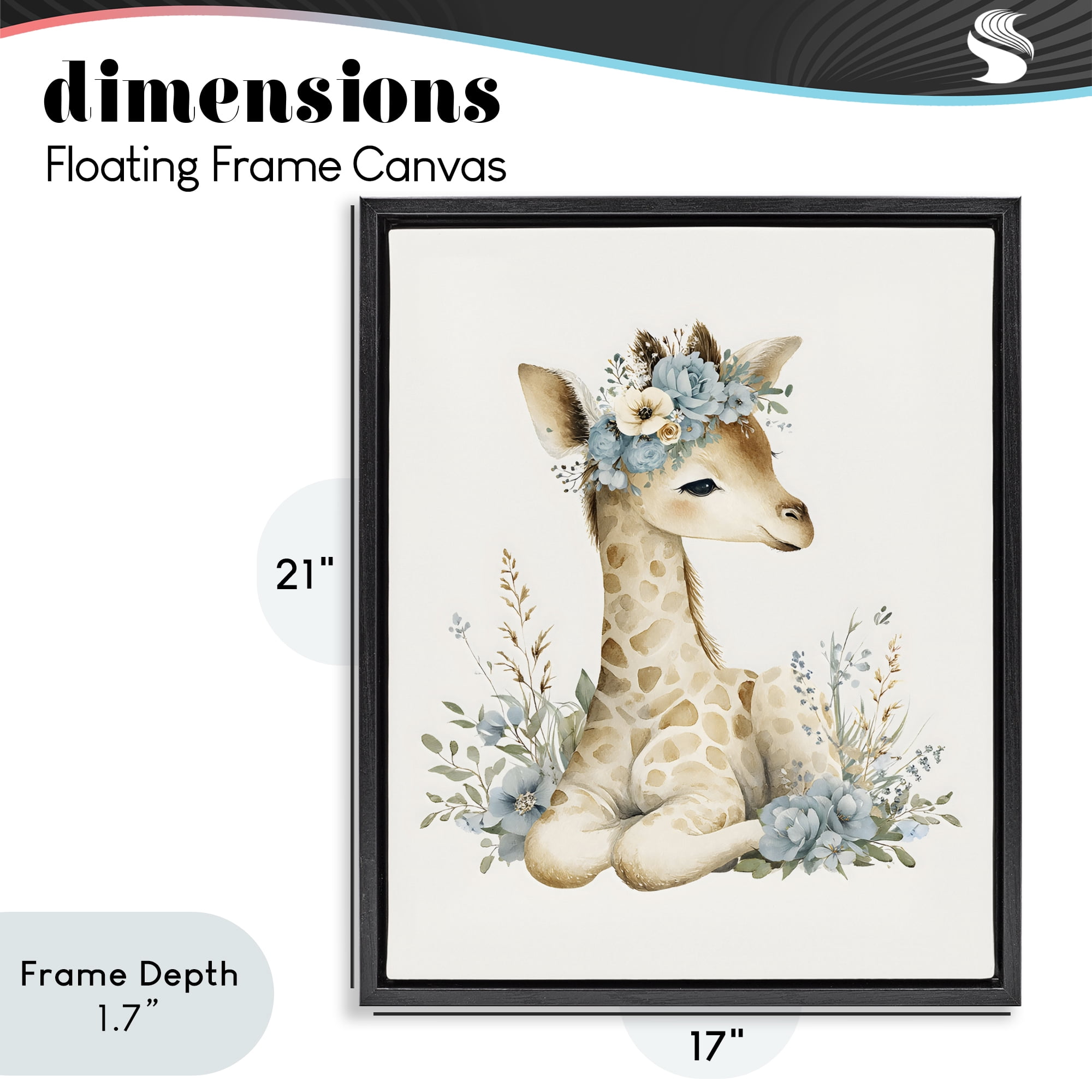 Stupell Industries Watercolor Nursery Giraffe Black Framed Floater Canvas Wall Art, design by LSR Design Studio