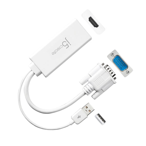 j5create JDA214 VGA to HDMI Cable with Built-in USB Power Cable, White
