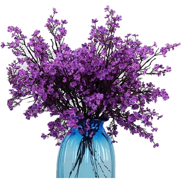 XmhyTop Paquete de 12 flores artificiales de tela con diseño de aliento de bebé de estilo europeo,ramos de flores de tacto real para el hogar y el jardín (morado)