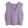 thumbnail image 3 of Women V-Neck Sweater Pullover Cable Knit Vest Solid Color Sleeveless Vest Pullover, 3 of 5