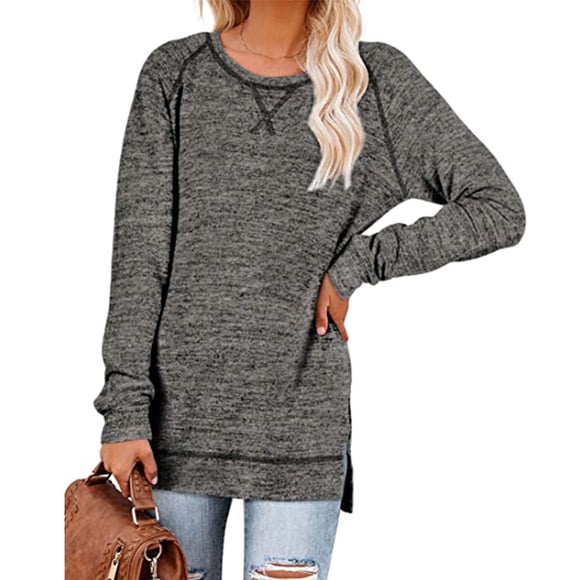 Women's Long Sleeve Loose Casual Fall Pullover Side Split Tunic For Leggings