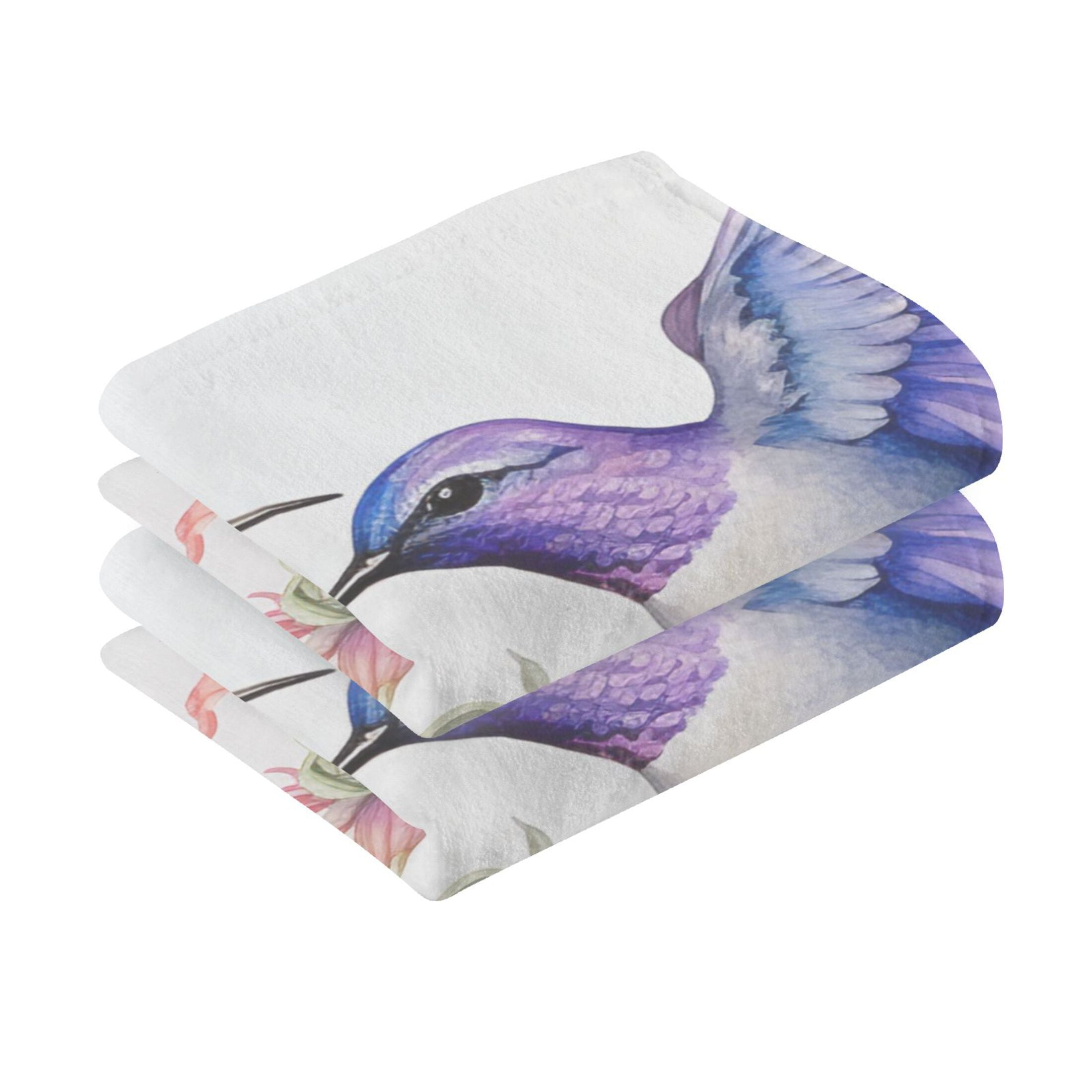 2 Pcs Hand Towel Set Couple Hummingbird with Flower Cotton Absorbent Soft Face Towels Bath Towels for Bathroom Kitchen Shower Hotel Decor 16"x28"