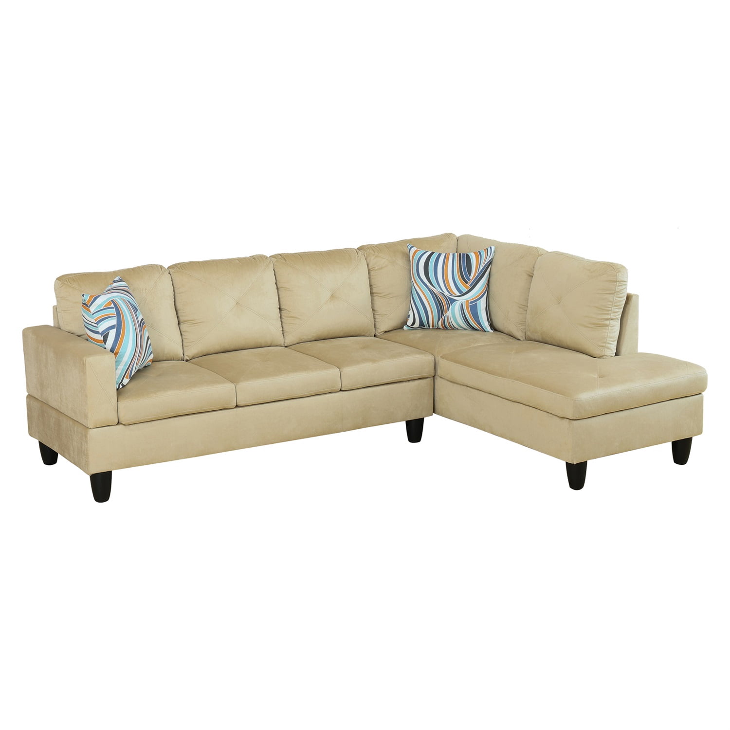 Hommoo Living Room Furniture Set, Microfiber Modern Sectional Sofa, L Shaped 4-Seat Couch Sofa for Home, Apartment, Dorm, 16'' Back Height, Beige(No Ottomans)