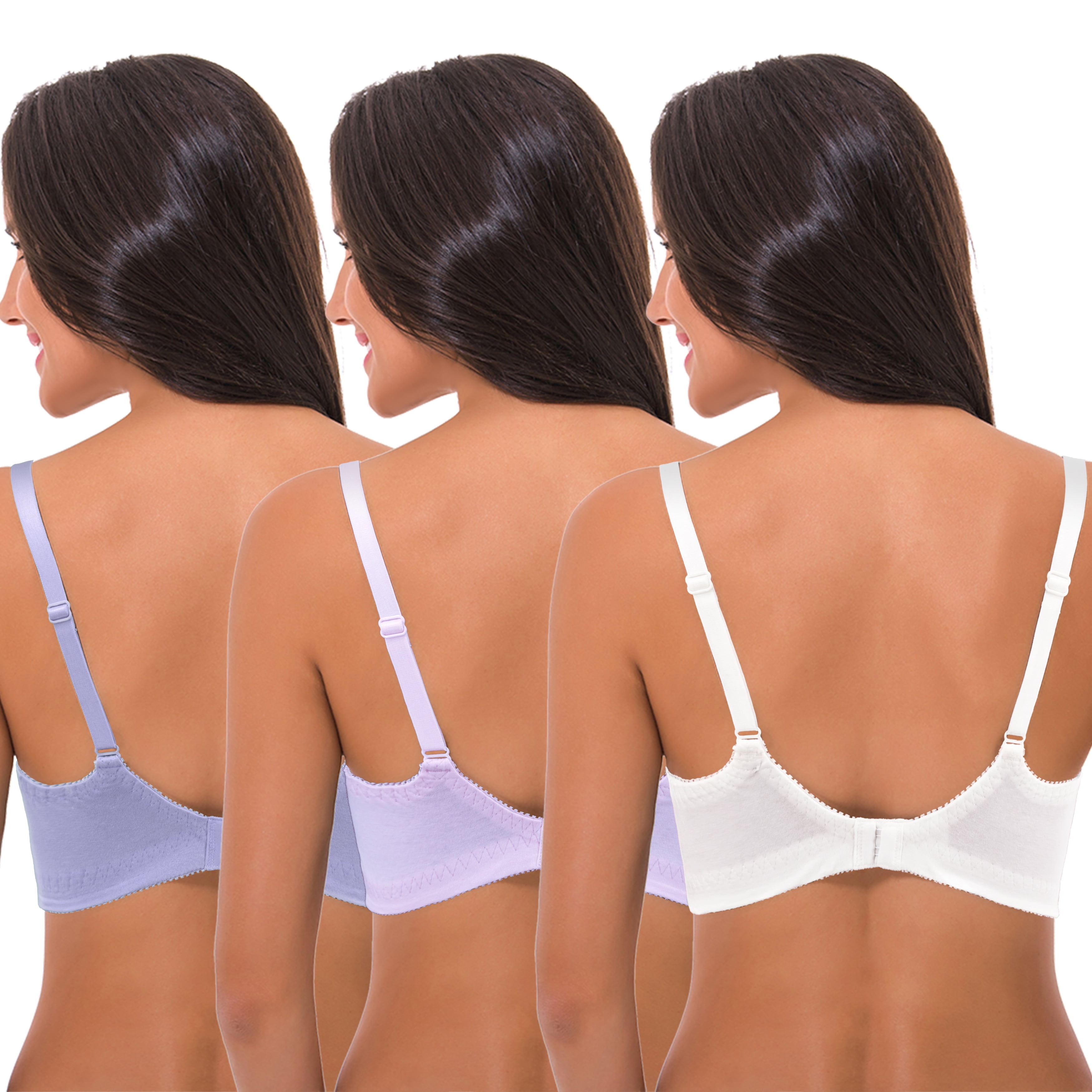 Curve Muse Women's Nursing Plus Size Wirefree Cotton Bra With Upper Lace-3Pack-LAVENDER,PINK,IVORY-34C
