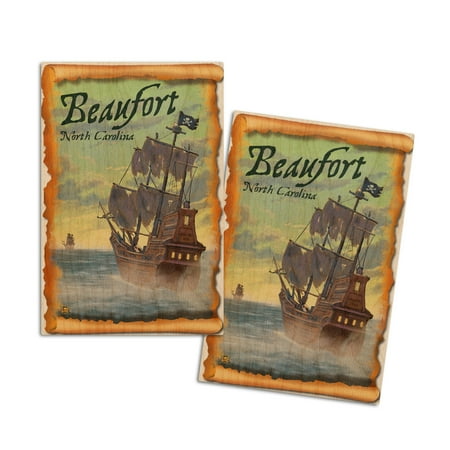 Beaufort, North Carolina, Pirate Ship (4x6 Birch Wood Postcards, 2-Pack Stationary, Rustic Home Wall Decor)