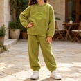 thumbnail image 3 of ITSAME Girls Fleece Outfit 2-Piece Crewneck Sweatshirt and Jogger Pants Fall Winter Warm Loungewear Green Size 6, 3 of 8