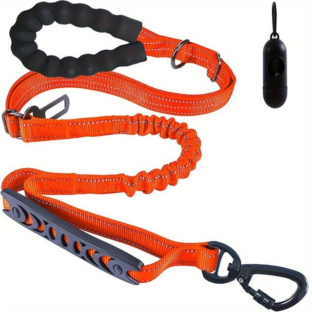 CNKOO Heavy Duty Bungee Dog Leash with 2 Padded Handles 6ft/4ft Rope Reflective Threads for Medium & Large Dogs 4-in-1 Training Leash with Car Seat Belt