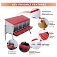thumbnail image 5 of 4 Holes with legs-Galvanized Steel Chicken Nesting Box-Automatic Roll Out Egg Collection Removable Tray-Weatherproof Wall Mount Laying Box with Perch for Hens-Easy Clean Assemble for Coop-Red, 5 of 7