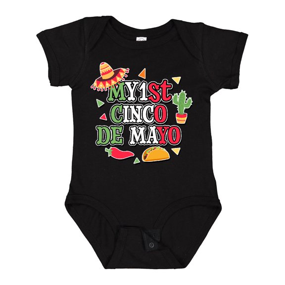 Inktastic My 1st Cinco De Mayo with Sombrero Red Chili Pepper Taco and Cactus Boys or Girls Baby Bodysuit