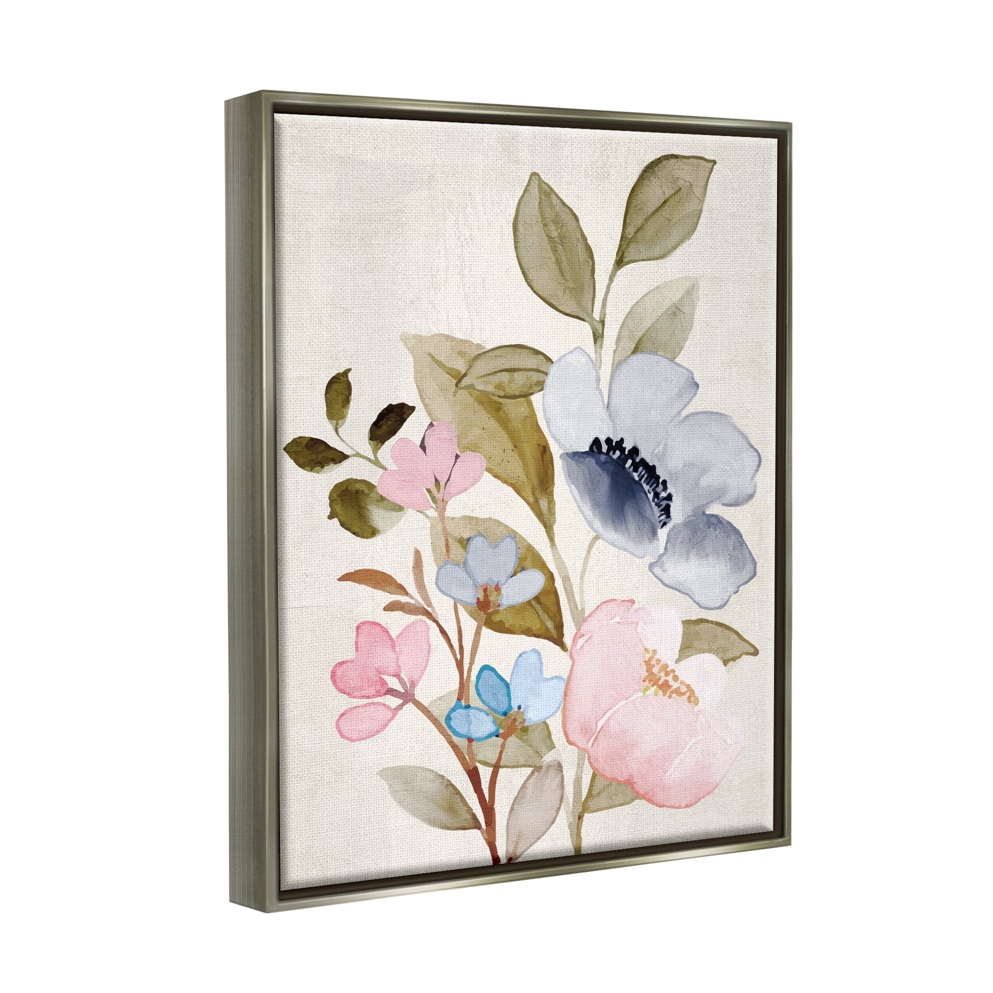 Stupell Industries Soft Cottage Florals Botanical & Floral Painting Gray Floater Framed Canvas Art Print Wall Art, 17 x 21