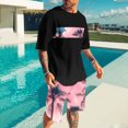 thumbnail image 2 of YLSDY Men's Short Sleeve T-Shirt and Shorts 2 Piece Sets Hawaiian Suits Tropical Graphic Print Beach Outfits Black XXXL, 2 of 5