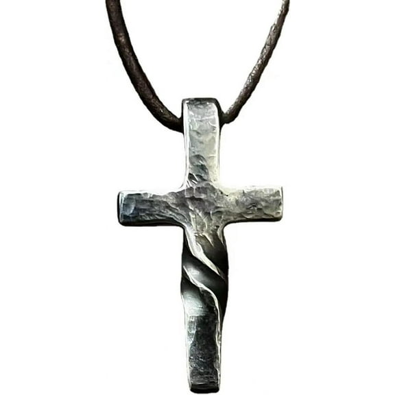 Cross Necklace-Gifts for Him/Her,Vintage Cross Pendant Necklace,Retro Hand Forged Stainless Steel Cross Pendant Necklace,Jewelry Gifts with Adjustable Leather Cord (1 pcs)
