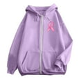 thumbnail image 6 of Hoodies for Women Cropped Fitted Seamless Y2K Style Women's Zip Up Hoodie Pullover Cancer Awareness Month Long Sleeve Pocket Drawstring Casual Sweatshirt For Everyday Wear, 6 of 6