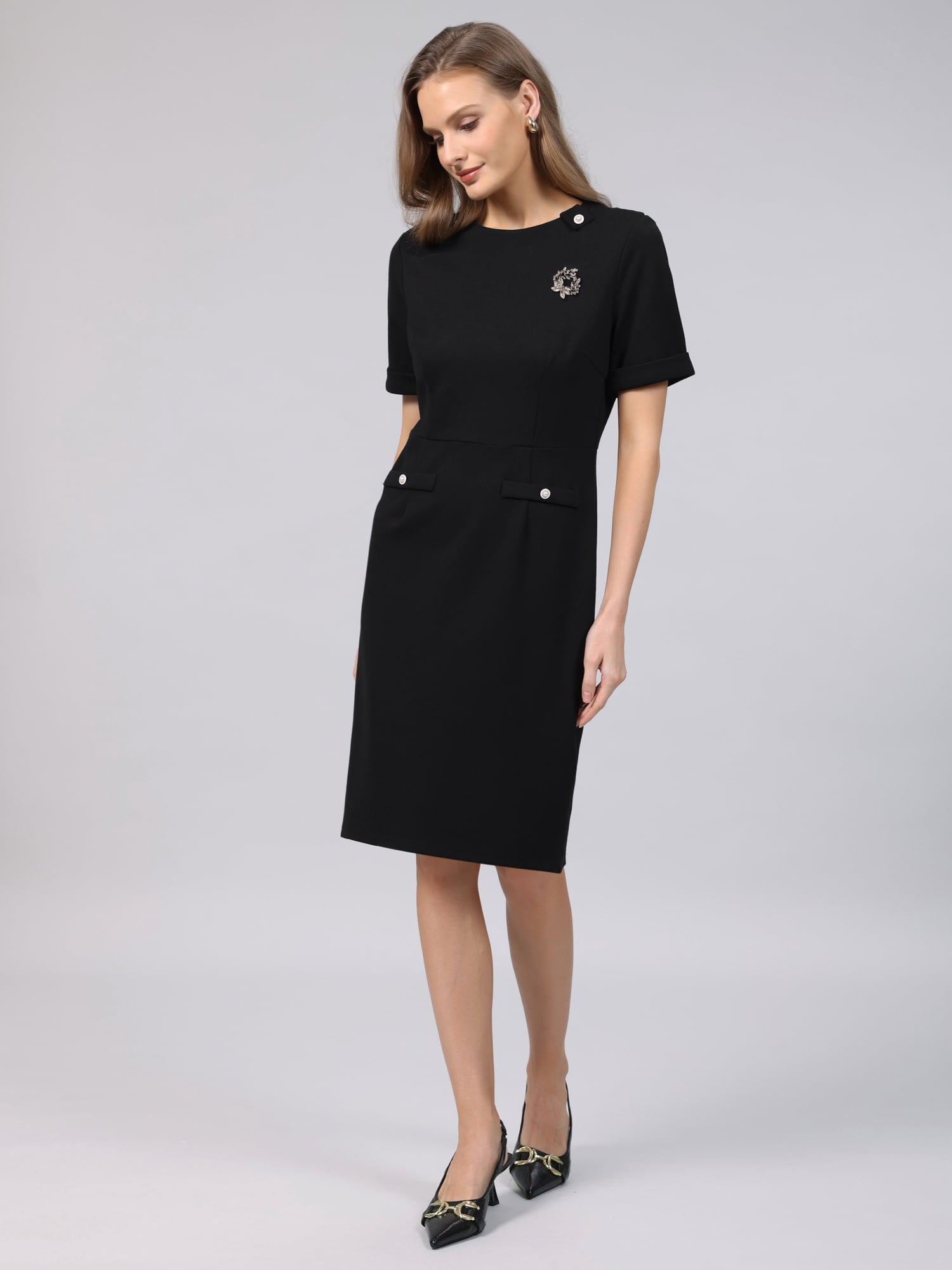 DARING DIVA Women's Work Pencil Dress Short Sheath with Brooch Pin Dresses 2XL Black