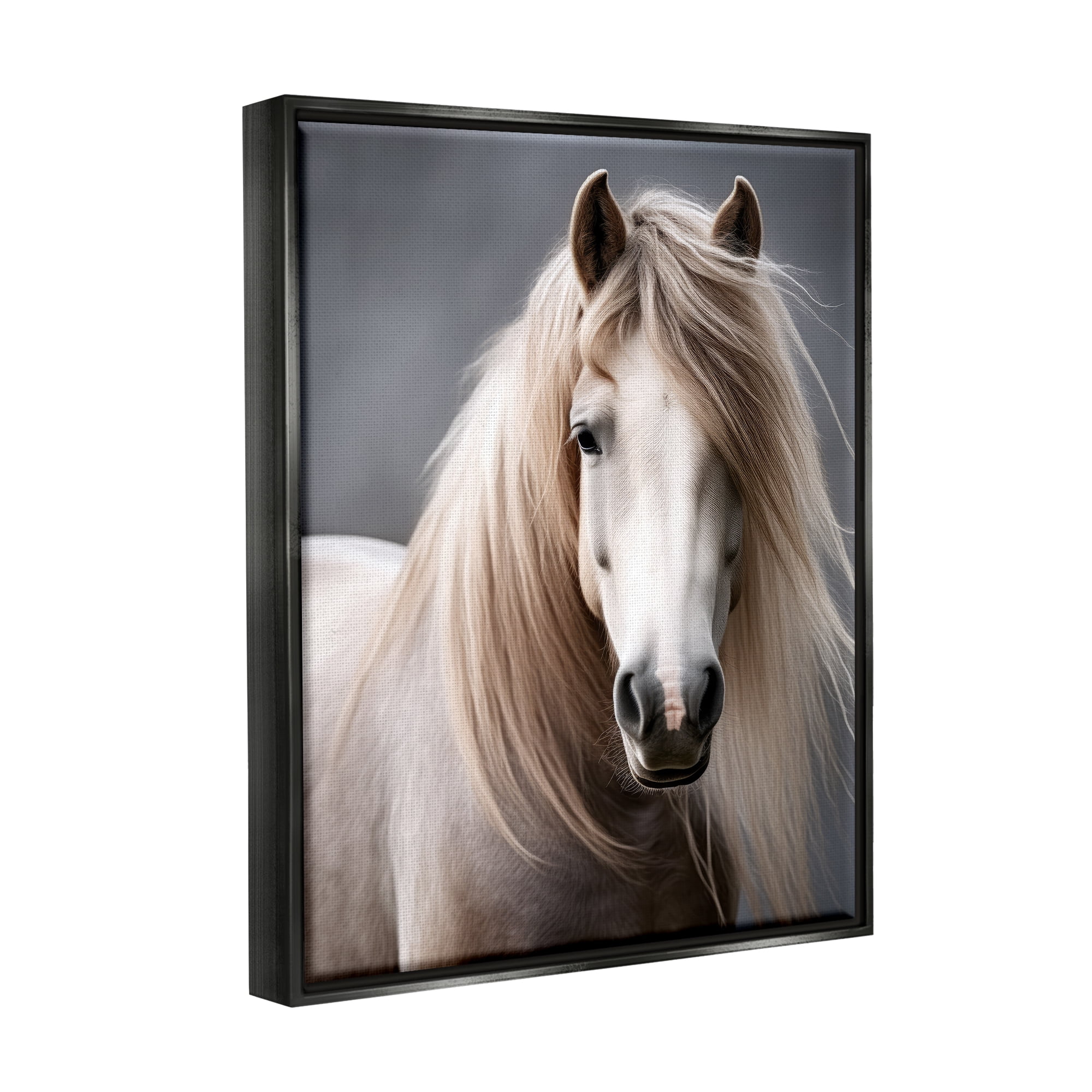 Stupell Industries Silky Haired Horse Animals & Insects Photography Black Floater Framed Canvas Art Print Wall Art, 25 x 31