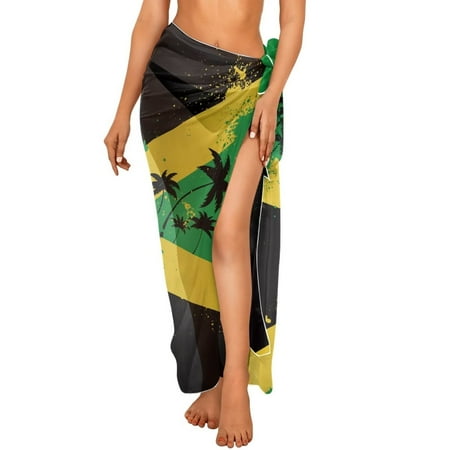 FKELYI Splatter Jamaican Flag Palm Tree Print Sarong Wrap for Women Beach Cover Up Soft Long Swimwear Cover-Up for Bathing Suit Breathable Pareo Bikini Coverup for Spring Summer