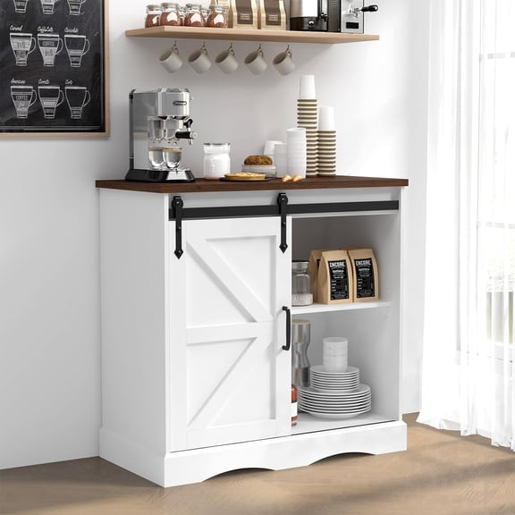 Chvans 31.5" Farmhouse Coffee Bar Cabinet with Storage, Aquarium Stand Fish Tank Table, Grey Accent Cabinets for Living Room, Entryway, White