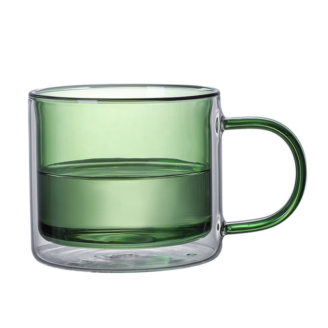 Vaso de vidrio de doble pared, aislado, de vidrio soplado a mano, de color, resistente al calor, para bebidas frías y calientes. Ideal para el hogar, la cocina y el bar.