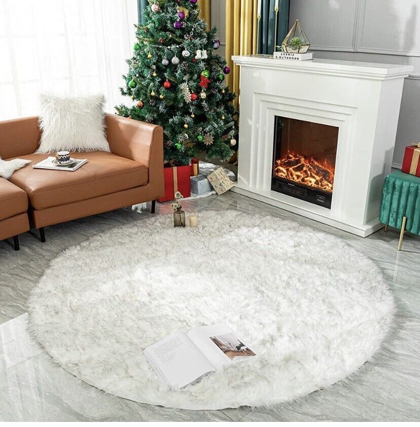 3ft Round Faux Fur Rug White