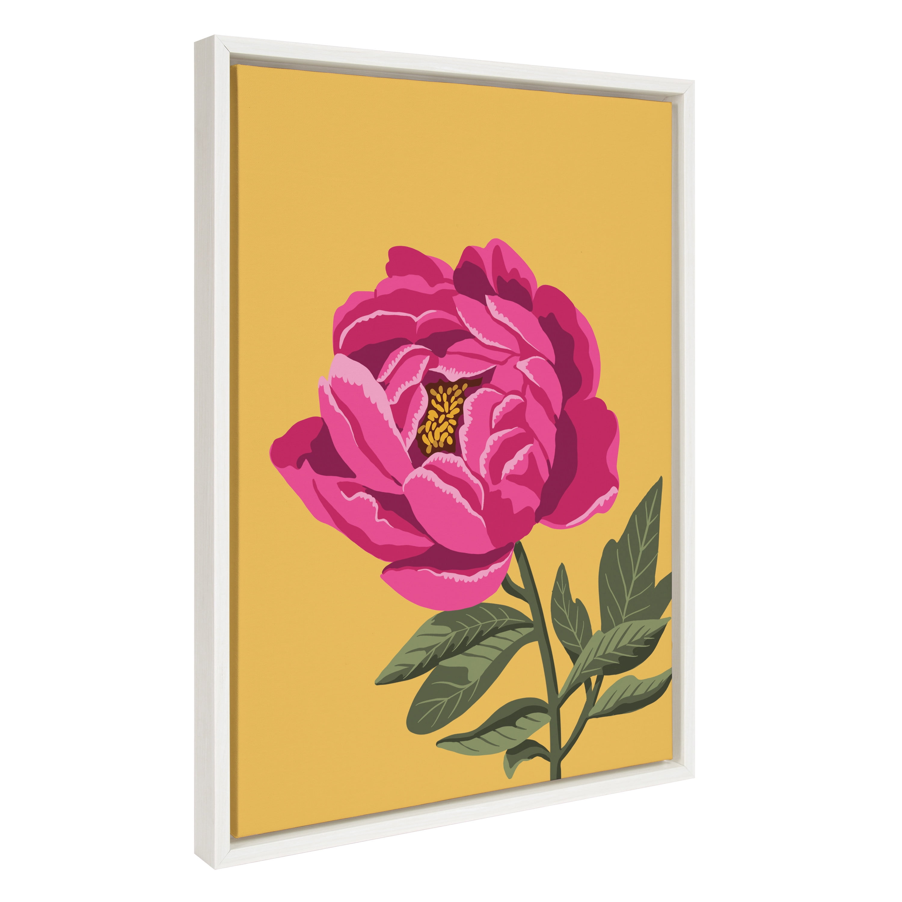 Kate and Laurel Sylvie Bright Peony Framed Canvas Wall Art by Maria Filar, 18x24 White, Natural Floral Art for Wall
